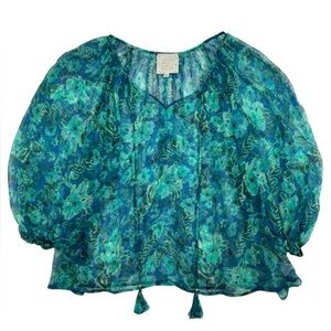 Johnny Was Jade 100% Silk Green Floral
Peasant Blouse PXL